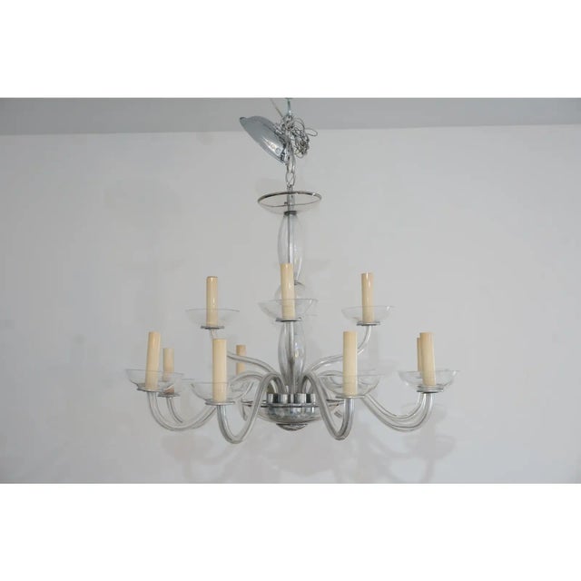 Hollywood Regency 1940s Chandelier 12 Arm Czechoslovakian Glass For Sale - Image 3 of 13