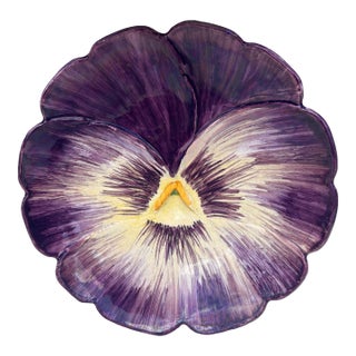 French Majolica Pansy Plate Jerome Massier, Circa 1890 For Sale