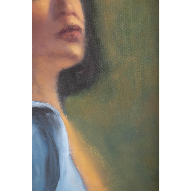 Abstract Original Portrait Oil Painting of a Woman, “Woman in Blue” For Sale - Image 3 of 6