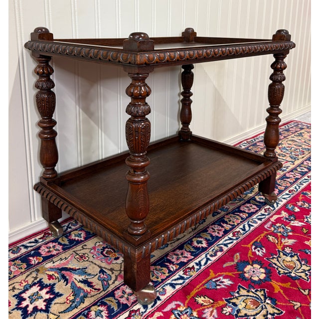 Antique French Trolley Tea Cart Pastry Cart Dumbwaiter 2-Tier Oak C. 1930s For Sale - Image 15 of 18