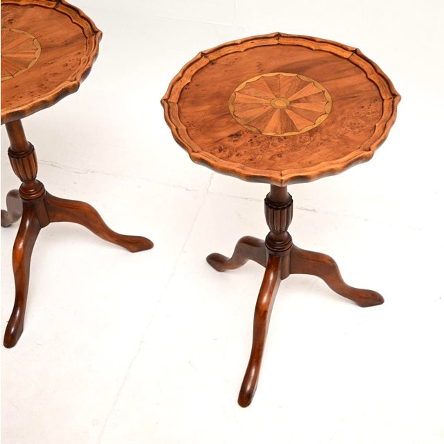 Vintage Georgian Inlaid Yew Wood Wine Tables, 1930, Set of 2 For Sale - Image 4 of 9