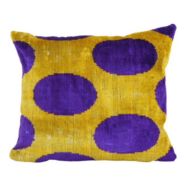 Square Purple Silk Ikat Velvet Pillow Cover For Sale