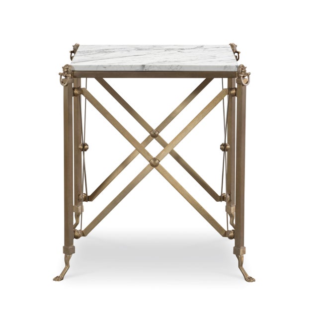 Honed Arabescato Fanniello marble top on Antique Brass metal base