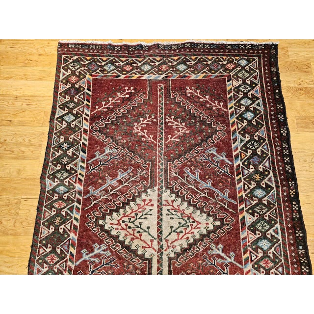 Vintage Persian Shiraz Tribal Area Rug, Hand-Knotted Wool, Geometric Pattern, Burgundy & Ivory, 5x10 For Sale - Image 15 of 18