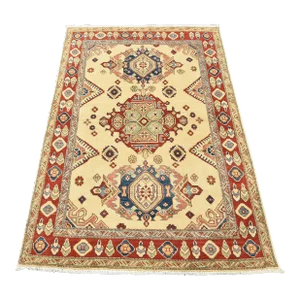 Kazak Rug 4'3'' X 5'10'' Beige Wool Tribal Hand-Knotted Oriental Carpet