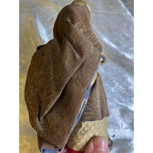 Wood Antique Japanese Musha Ningyo Warrior Dolls Meiji Period Samurai Gofun Pair 9" For Sale - Image 7 of 17