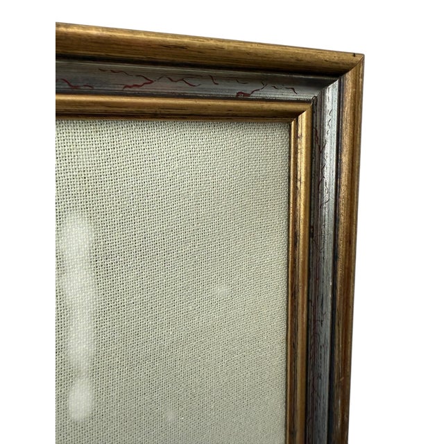 Wood 1970s Signed Textile Wall Art Embroidered Red Yellow Floral Gold Framed For Sale - Image 7 of 10