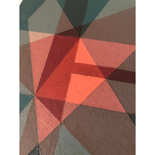 Benjamin Ben Frazier Cunningham (1925-1975) Painting Oil on Canvas Board 1952 “Scarlet” Op Art Hard Edge Mid Century 16”x20” For Sale - Image 4 of 12