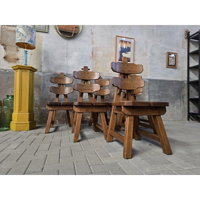 Brutalist Oak Rembrandt Chairs, 1970s, Set of 6 For Sale - Image 4 of 18