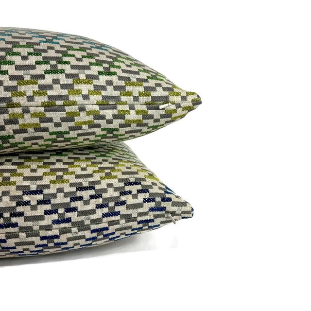 2020s Jane Churchill Iggy in Blue and Green Pillow Cover - 20" X 20" Silver Sage Velvet Cushion Case For Sale - Image 5 of 5