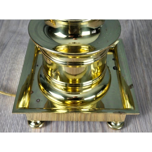 1990s Frederick Cooper Brass Faux Lantern Column Footed Table Lamp For Sale - Image 13 of 17