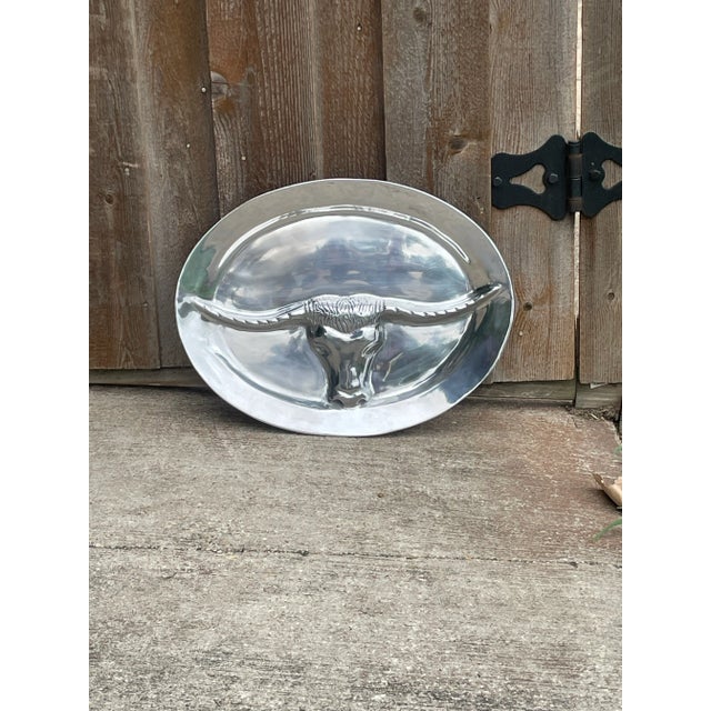 Rustic Cast Aluminum Longhorn Bull Serving Platter For Sale - Image 3 of 5