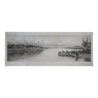 Antique William De La Montagne Cary Signed Native American Riverscape Etching For Sale