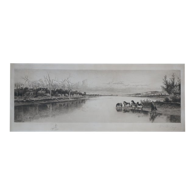 Antique William De La Montagne Cary Signed Native American Riverscape Etching For Sale