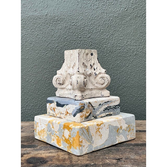 Paint Vintage Scagliola Artisan Plaster Totem For Sale - Image 7 of 12