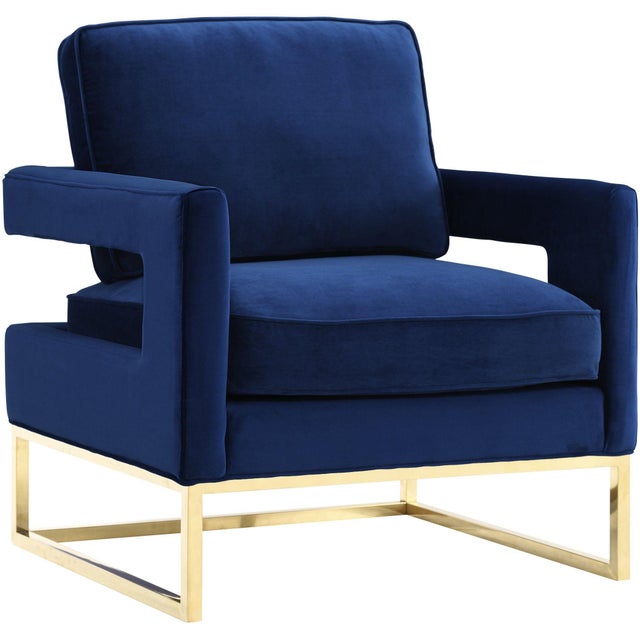Metal Avery Navy Velvet Chair with Gold Frame For Sale - Image 7 of 7