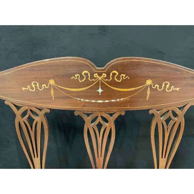 Shell Antique Edwardian Settee With Wood and Mother-of-Pearl Inlay For Sale - Image 7 of 8