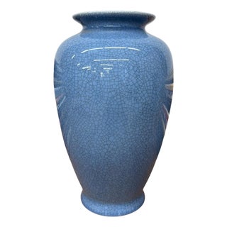 Blue Crackle Ceramic Glazed Vase with Round Belly For Sale