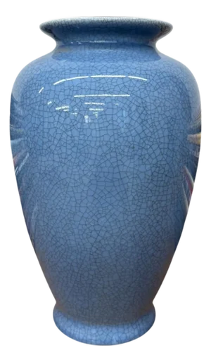 Blue Crackle Ceramic Glazed Vase with Round Belly