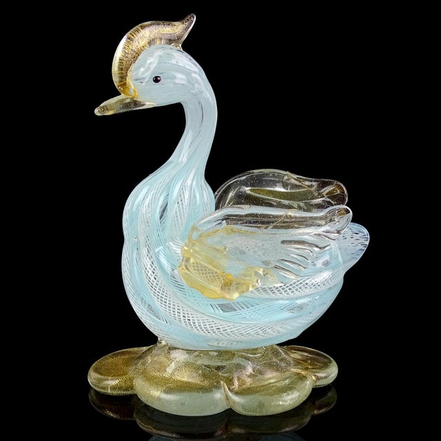 Murano Vintage Murano Sky Blue White Gold Flecks Italian Art Glass Mid Century Bird Duck Figurine Sculpture For Sale - Image 4 of 6