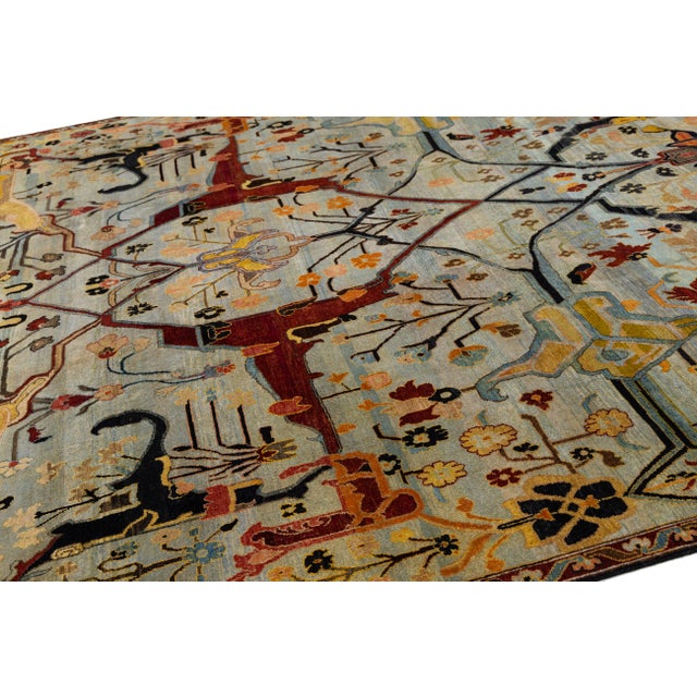 9x12 Modern Persian Bidjar Style Hand-Knotted Wool Rug Mirrored Arboreal Motif For Sale In New York - Image 6 of 11