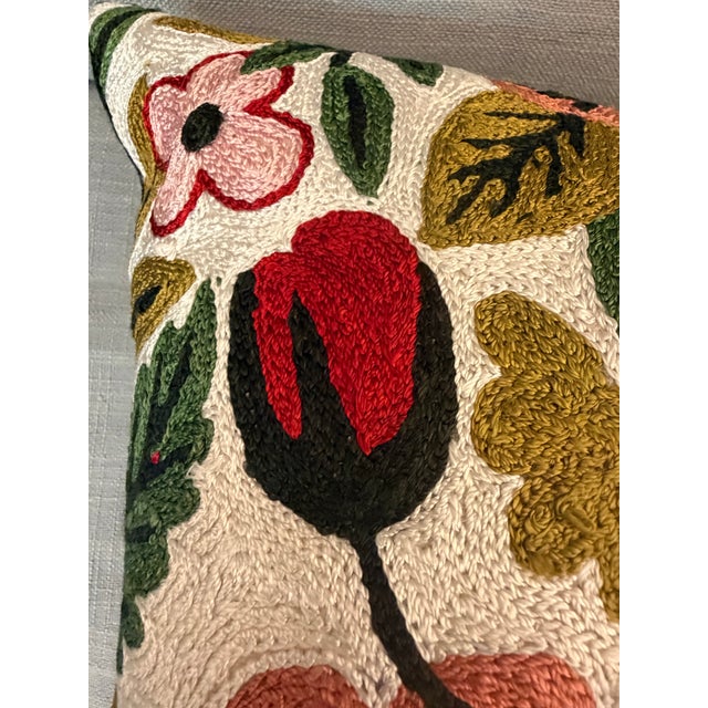 Mexican Multi Color Floral Embroidered Pillow For Sale - Image 3 of 10