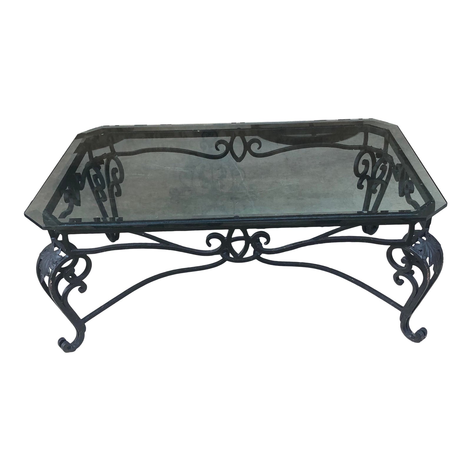 Mid 20th Century Italian Style Wrought Iron Scroll Base Coffee Table