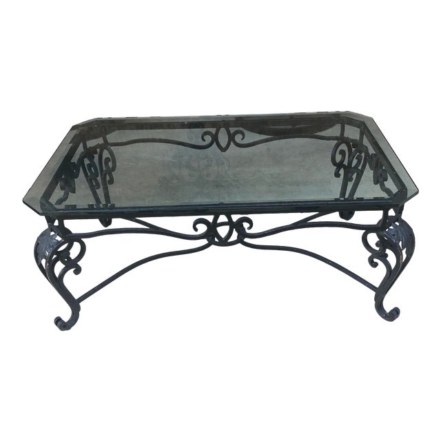 Mid 20th Century Italian Style Wrought Iron Scroll Base Coffee Table