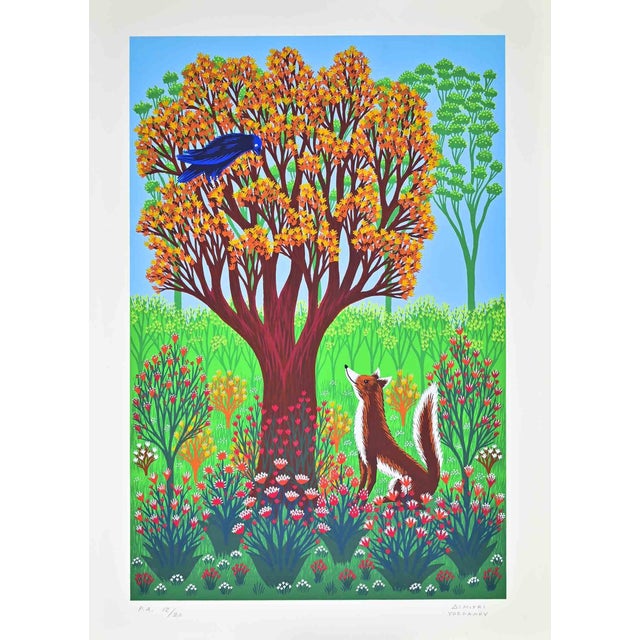 Dimitri Yordanov, The Fox and the Raven, Screen Print, 1970s For Sale