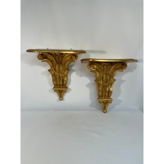 Vintage Italian 14.5" Neoclassical Giltwood Decorative Shelf Brackets - A Pair For Sale - Image 17 of 18