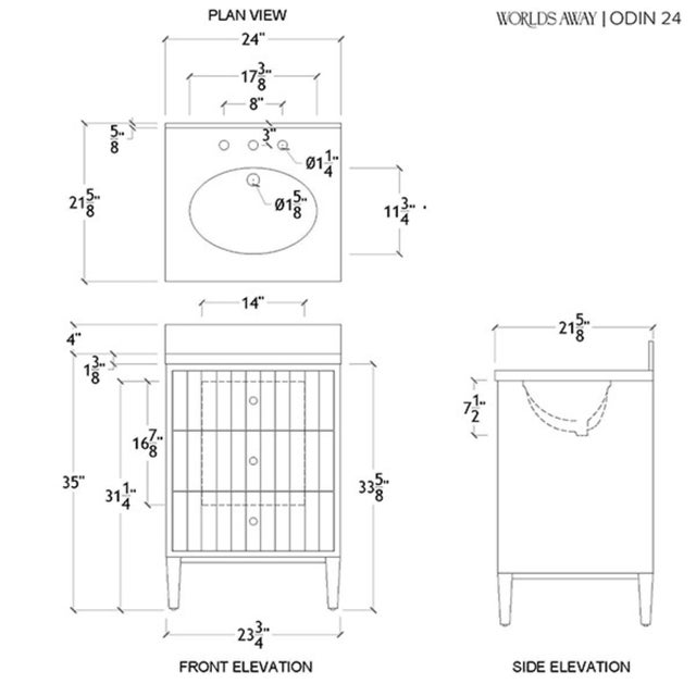 Tan Matthew Izzo Home Odin 24" Fluted Cerused Oak Single Porcelain Sink Bath Vanity With Polished Brass Knobs For Sale - Image 8 of 9