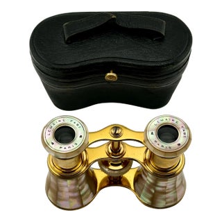 Beautiful Antique French Gold Gilt & Genuine Mother of Pearl Opera Glasses by Lemaire Paris in Original Case For Sale