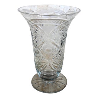 20th Century Art Deco Etched Carved Glass Vase with Ornamental Motifs For Sale