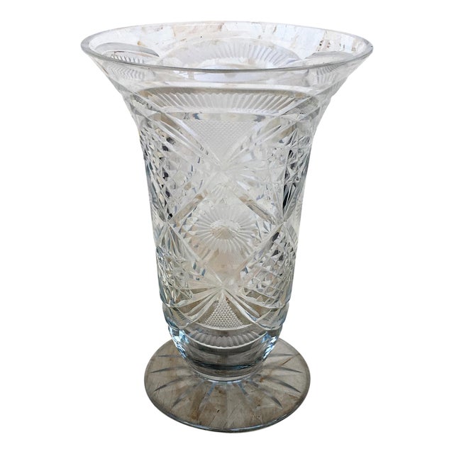 20th Century Art Deco Etched Carved Glass Vase with Ornamental Motifs For Sale