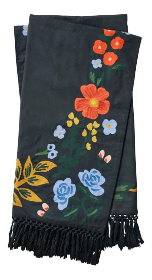 Contemporary Black Cotton Floral Throw