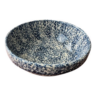Vintage Marshall Pottery Blue Spongeware Mixing Bowl For Sale