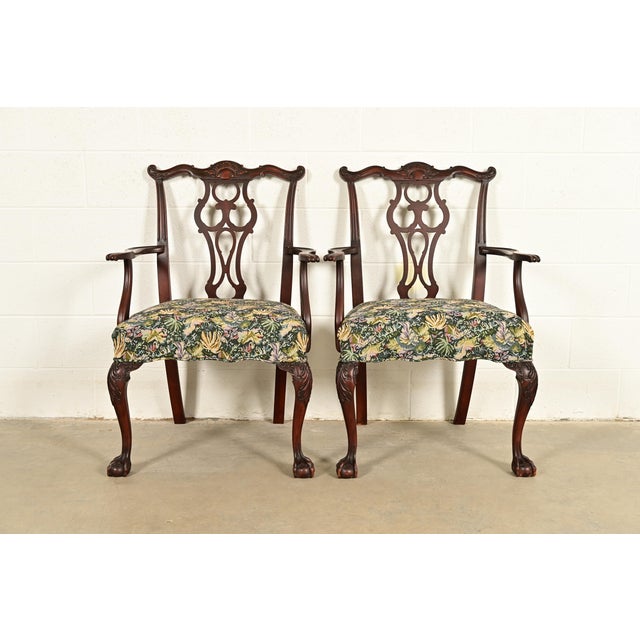 Romweber Antique Chippendale Carved Mahogany Armchairs, Pair For Sale - Image 13 of 13