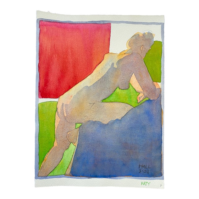 Original Watercolor Painting of a Female Nude by Jon Hall For Sale