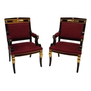 Mid 20th Century Empire Style Bench Chairs - Set of 2 For Sale