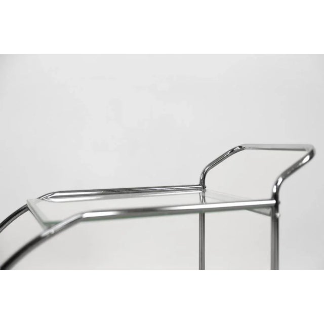 Vintage Art Dèco Tubular Steel Chrome Plated and Glass Bar Cart, 1950s For Sale - Image 11 of 12
