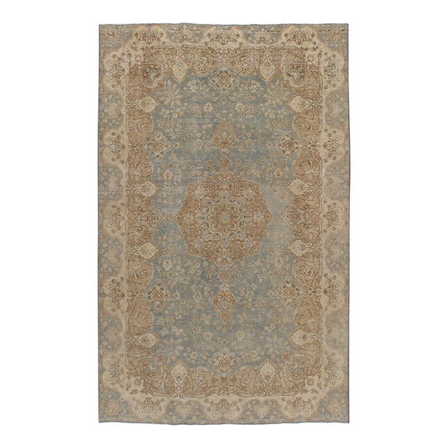 Antique Circa 1920 Subdued Distressed Tabriz Hand Woven Rug 6ft 5in X 10ft 2in For Sale