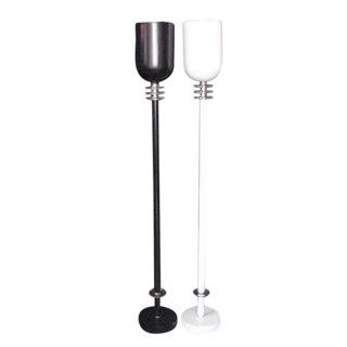 Black & White Torchiere Lamps - a Pair For Sale