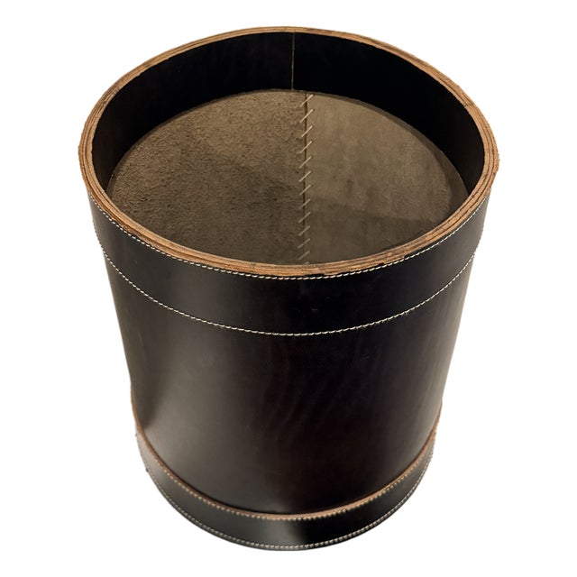 Italian Leather Wastebasket by Arte Cuoio – Hand-Stitched Office Bin, Made in Italy For Sale