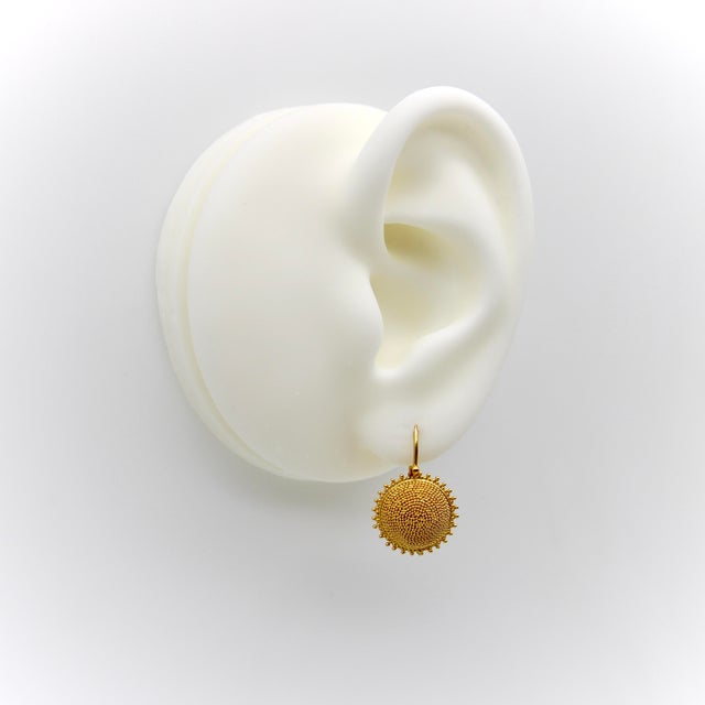 Gold Vintage 22k Gold Hand-Granulated Sunflower Earrings, Pair For Sale - Image 8 of 10