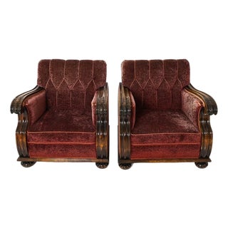 1940s Pair Art Deco / Traditional Swedish Lounge Chairs For Sale