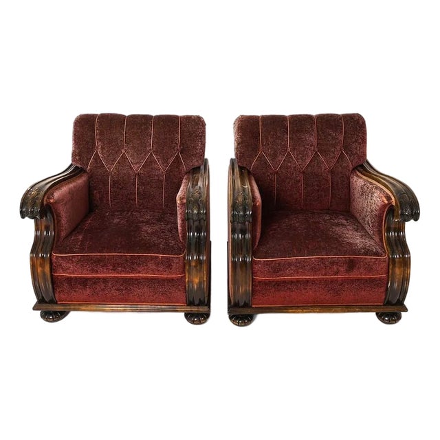 1940s Pair Art Deco / Traditional Swedish Lounge Chairs For Sale