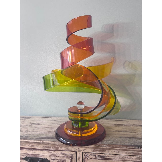 Signed Haziza Studio Lucite Ribbon Sculpture, Israel, C. 1990, 27” For Sale - Image 11 of 17