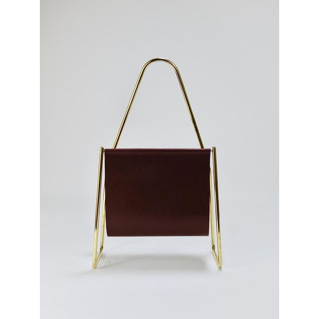 Mid-Century Magazine Rack in Brass and Brown Leather attributed to Carl Auböck, Austria, 1950s For Sale - Image 18 of 18