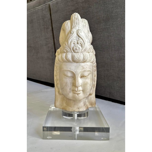 Asian Marble Quan Yin Buddha Bust or Head For Sale - Image 12 of 12