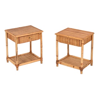 French Riviera Nightstands in Bamboo, Rattan and Brass, Italy, 1970s, Set of 2 For Sale
